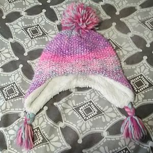 Young girl's pink and purple sparkly winter hat